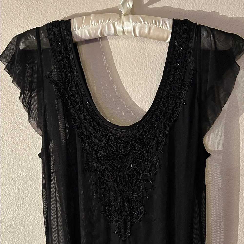 Elegant Black Sheer Dress with Lace Detail - Picture 1 of 16